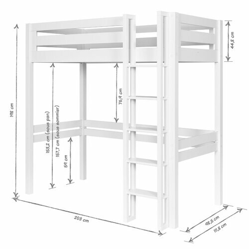 Schma dimensionnel, chelle grand ct Lit 90x190 cm