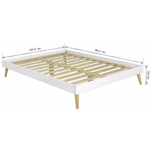 Schma dimensionnel - Pack lit 2 places avec pieds et matelas Darla Blanc