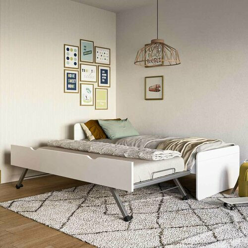 Ambiance - Pack lit gigogne ouvert avec 2 matelas Lilow Blanc