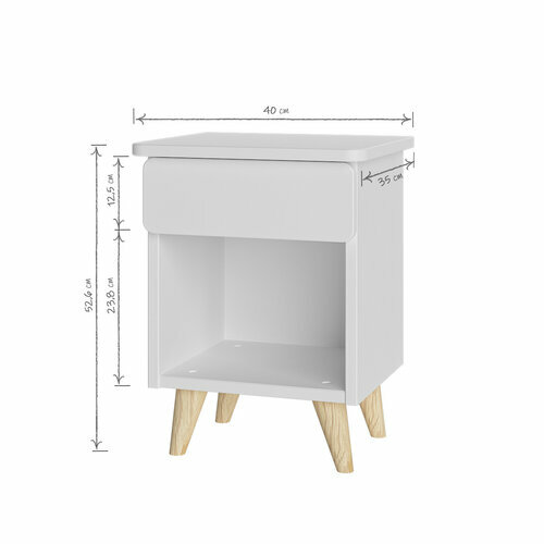 Schma dimensionnel - Chevet avec tiroir Lilow Blanc et bois