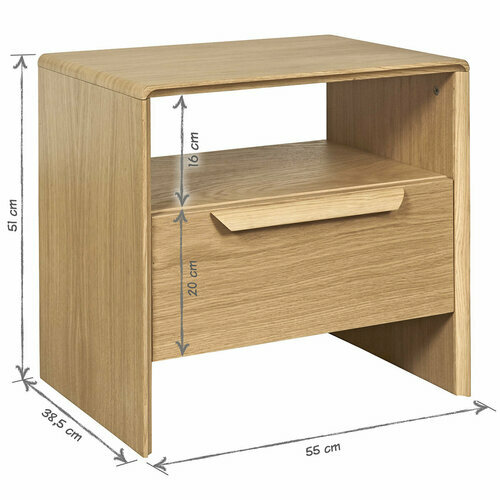 Schema dimensionnel : Chevet avec tiroir Brazza Bois