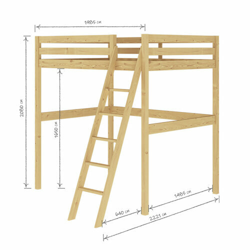 Schma dimensionnel - Pack lit mezzanine 2 places avec matelas Aaron Bois