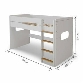Schma dimensionnel - Lit mi-hauteur LEJI Blanc avec marches de l'chelle noisette