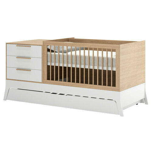 Lit bb combin et volutif Charlie Blanc et Bois - Pack lit bébé combiné et évolutif avec matelas Charlie