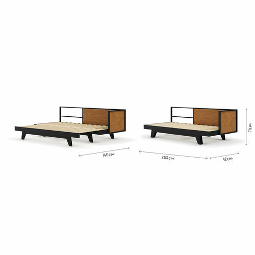 Schma dimensionnel - Pack lit mridienne gigogne avec matelas Noir et noisette Clark