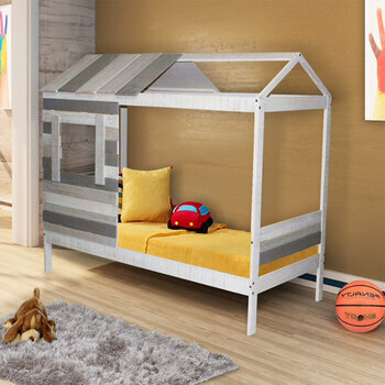 Pack lit cabane avec sommier et matelas Charles