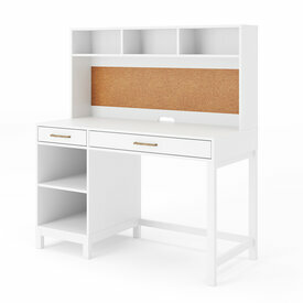 Bureau 2 tiroirs avec sur meuble Taylor Blanc