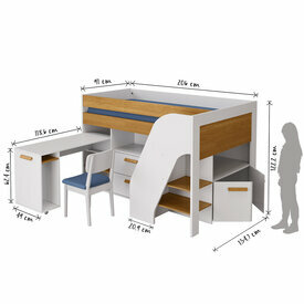 Dimensionnel - Lit mi-hauteur combin avec bureau Sahara